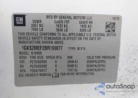 2011 GMC Yukon Xl 1500 Denali из США, поврежденный, VIN 1GKS2MEF2BR190877